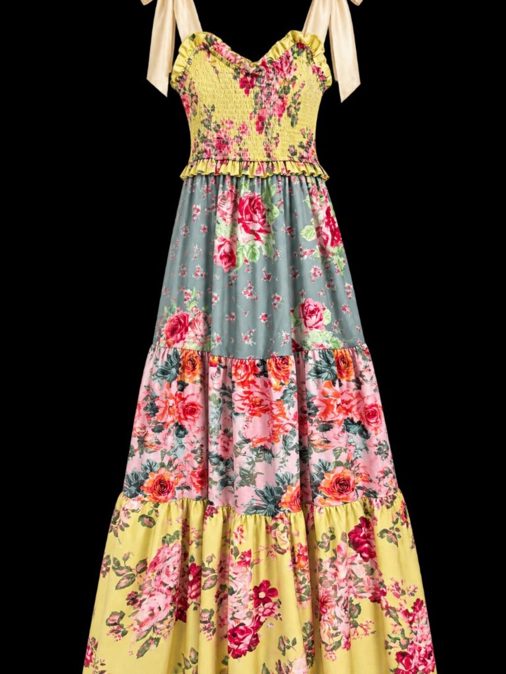 Floral Smocked Tiered Maxi Dress Small 4-6 Cottagecore